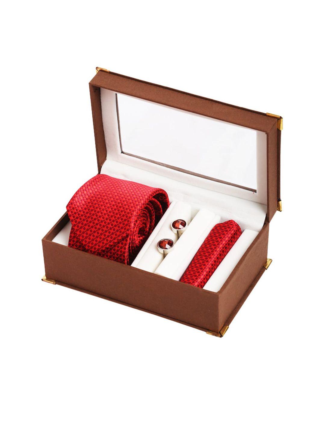 alvaro castagnino men red & silver-toned accessory gift set