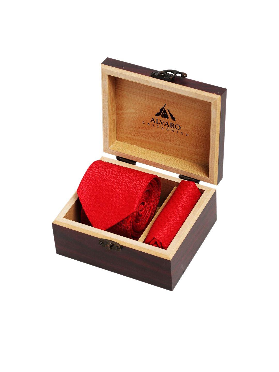 alvaro castagnino men red patterned accessory gift set