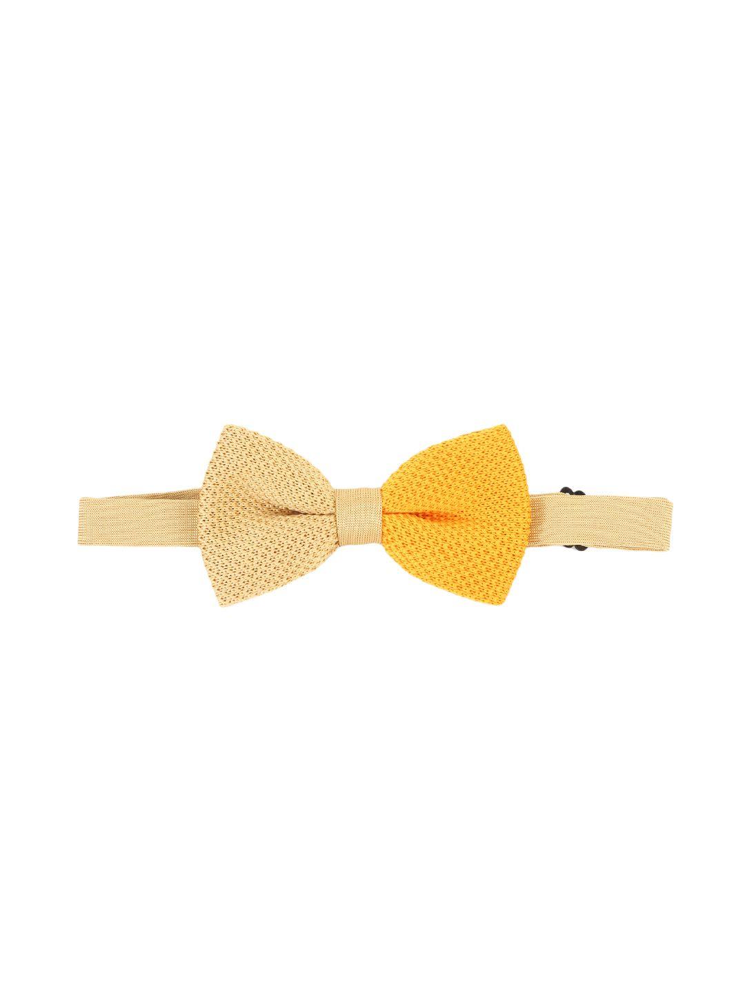 alvaro castagnino beige & yellow colourblocked patterned bow tie