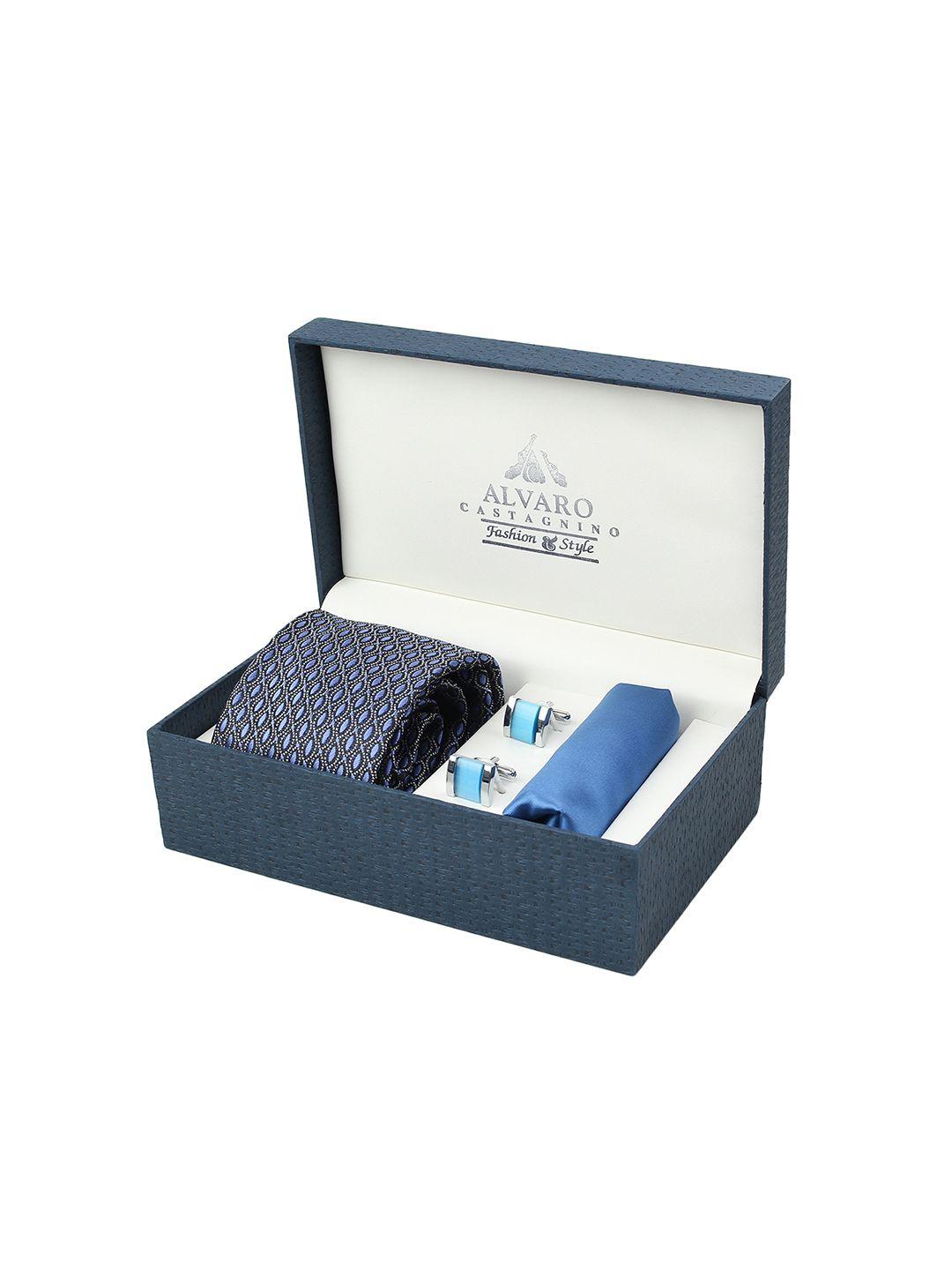 alvaro castagnino blue colored tie, pocket square & cufflink gift set for men