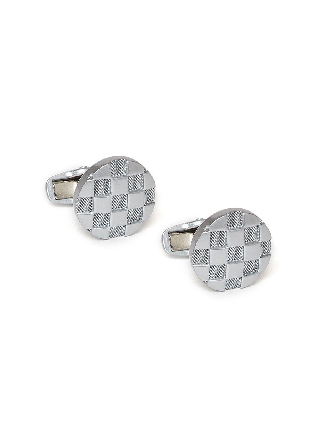 alvaro castagnino grey & silver-toned round cufflink