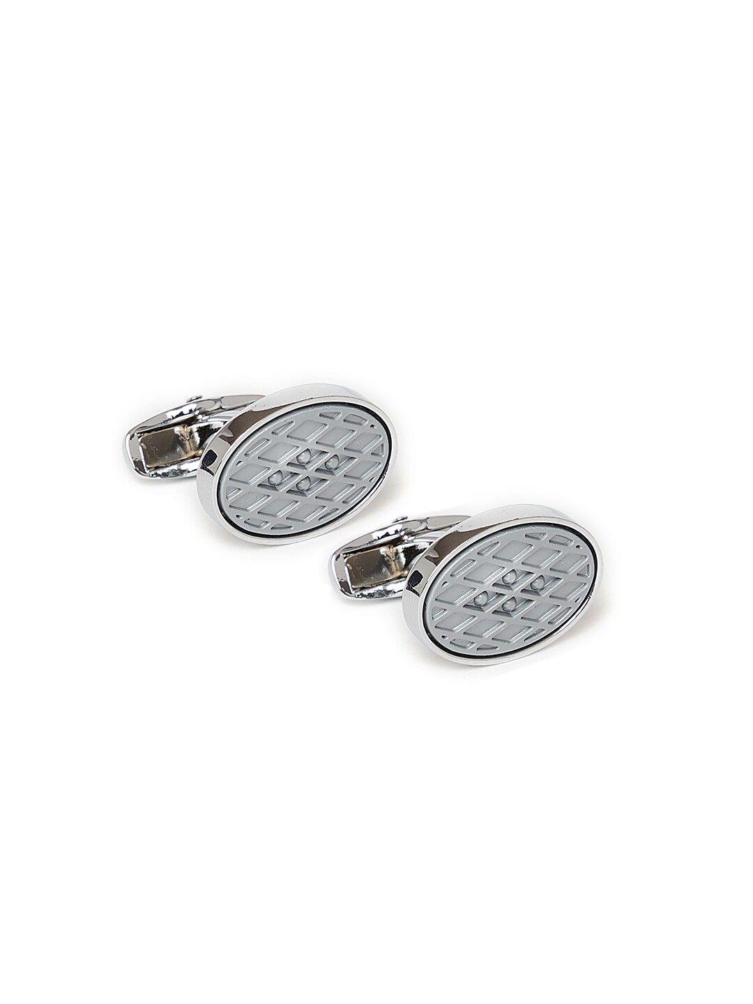 alvaro castagnino grey & silver-toned round cufflink