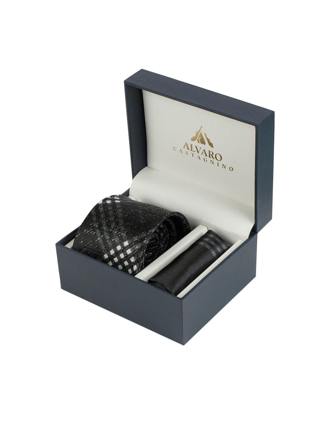 alvaro castagnino men black & white checked accessory gift set