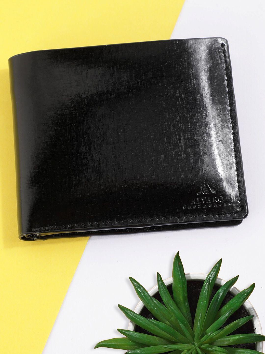 alvaro castagnino men black leather two fold wallet