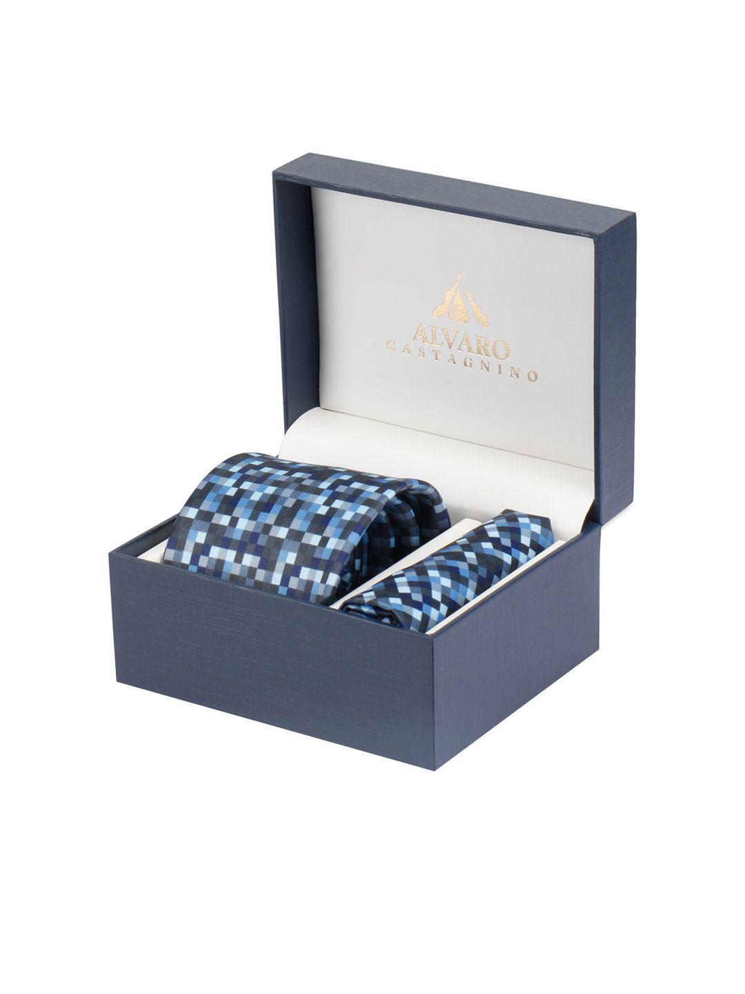 alvaro castagnino men blue & black printed microfiber accessory gift set