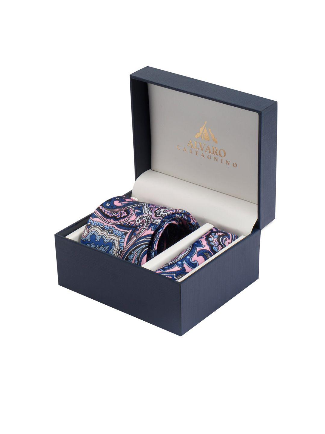 alvaro castagnino men blue & pink printed microfiber accessory gift set
