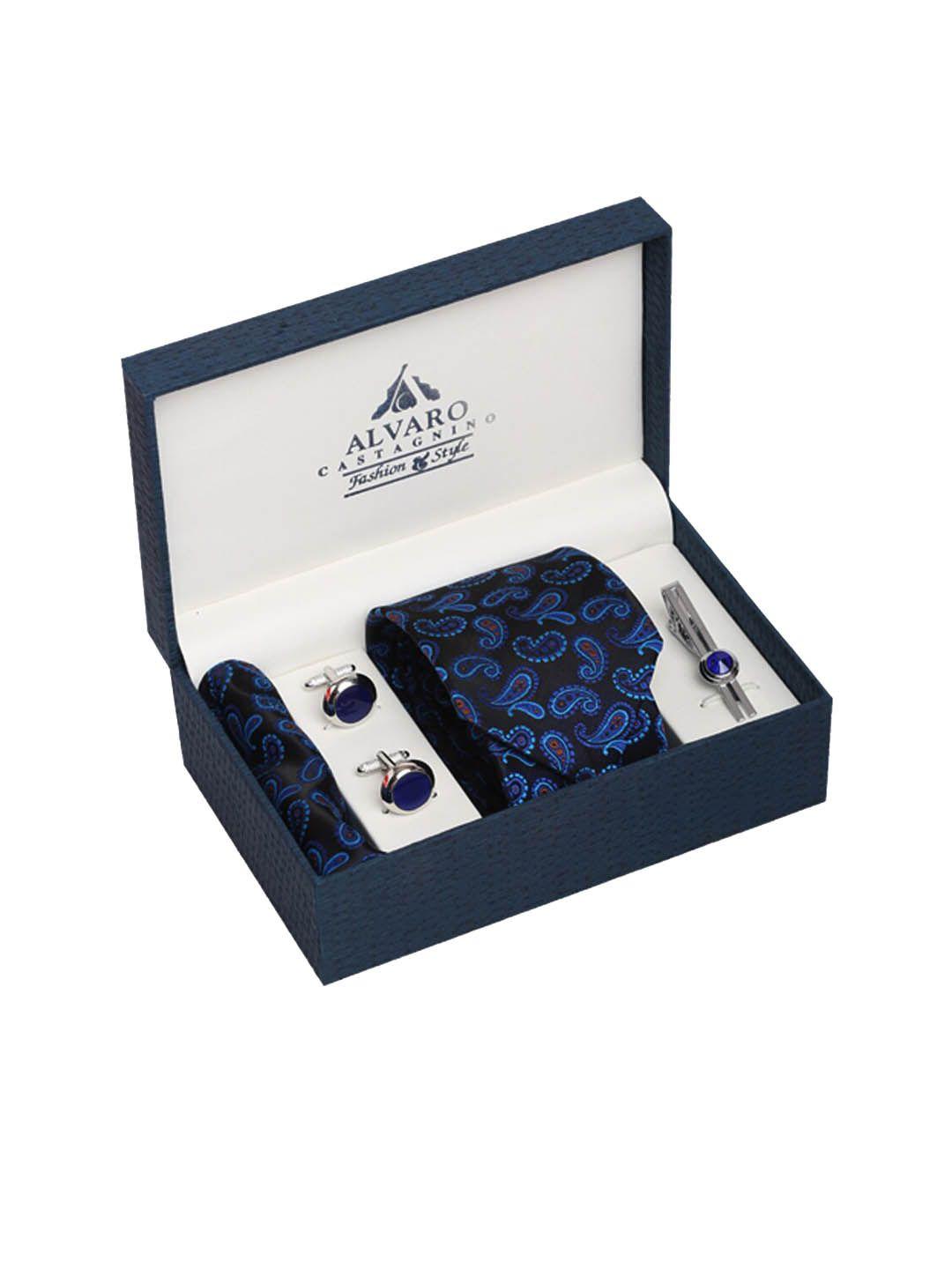 alvaro castagnino men blue & silver-toned printed accessory gift set