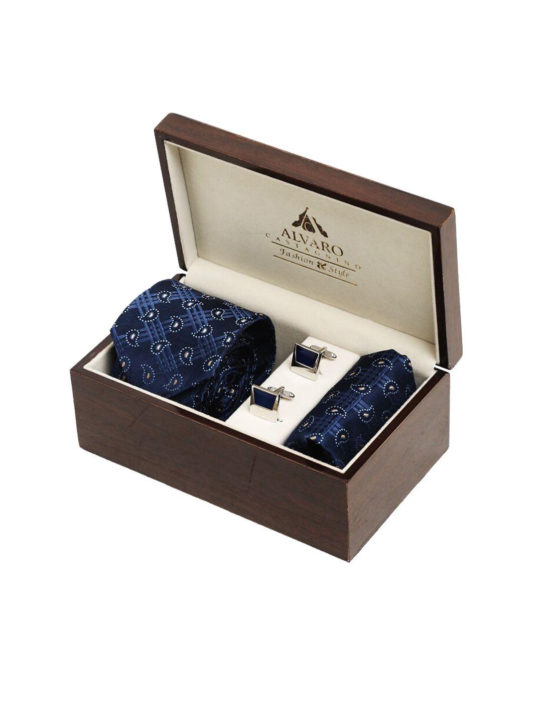 alvaro castagnino men blue & white printed accessory gift set 2122tch-p004