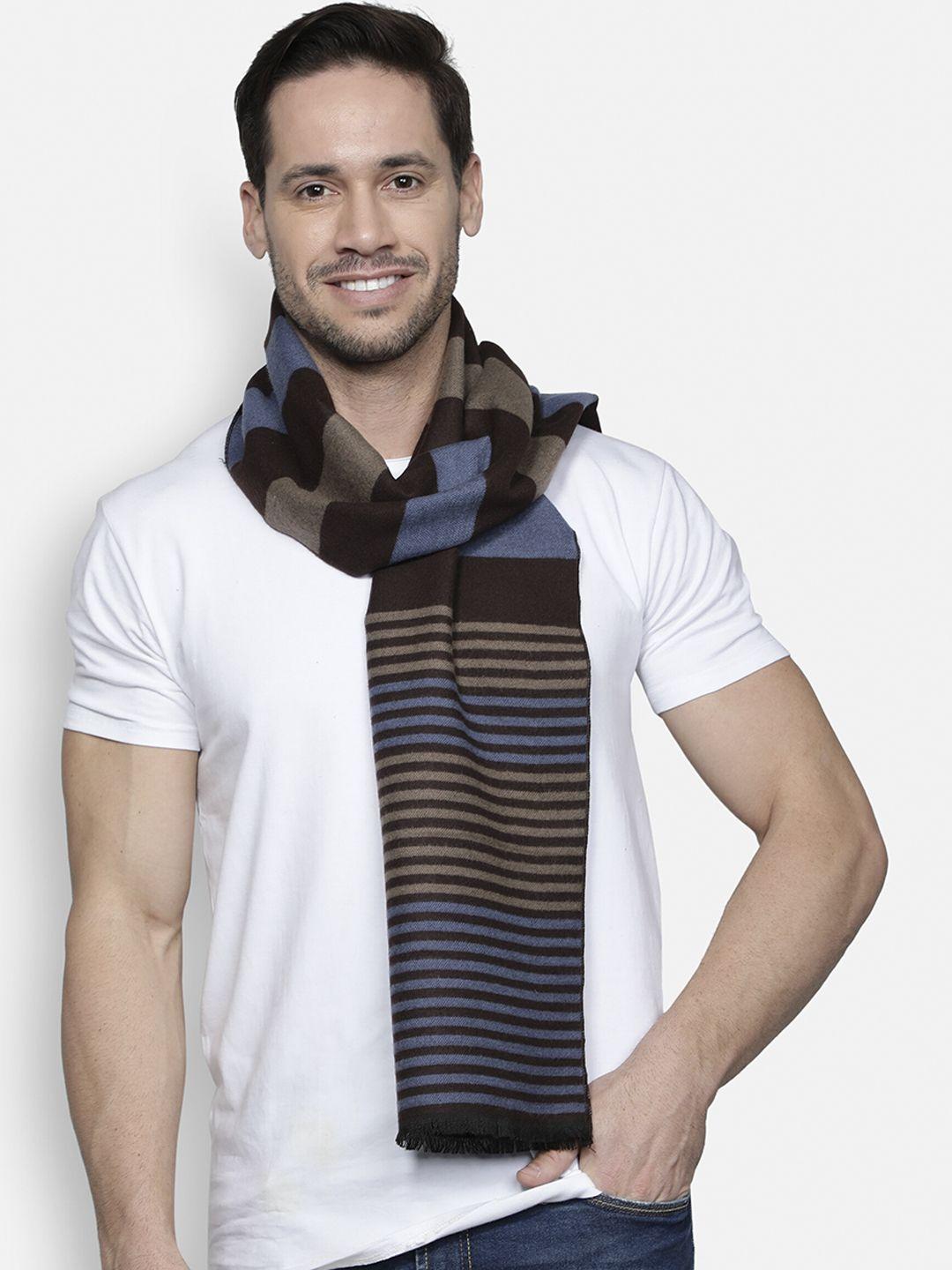 alvaro castagnino men brown & blue striped muffler