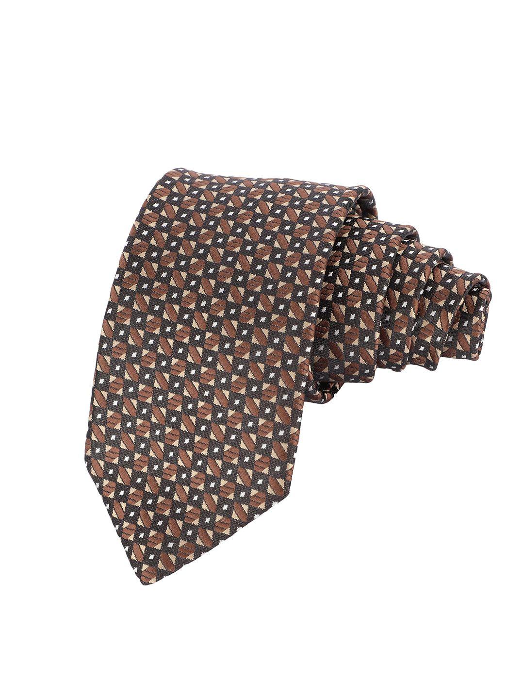 alvaro castagnino men brown & cream-coloured woven design skinny tie