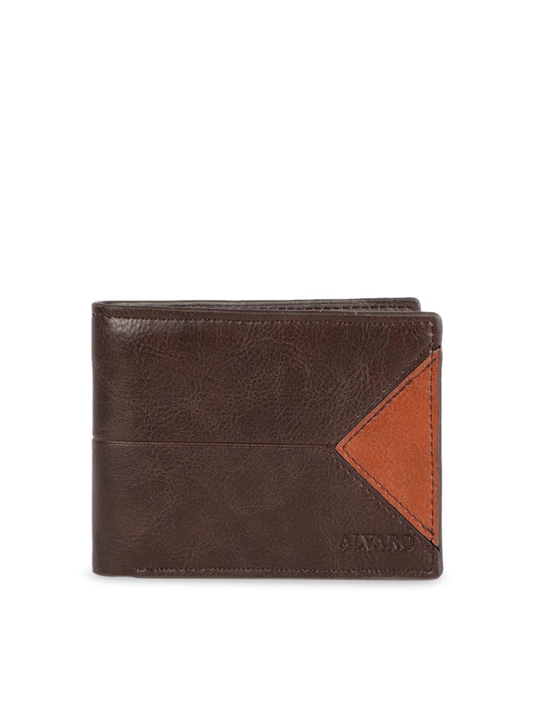 alvaro castagnino men brown & orange colourblocked two fold wallet