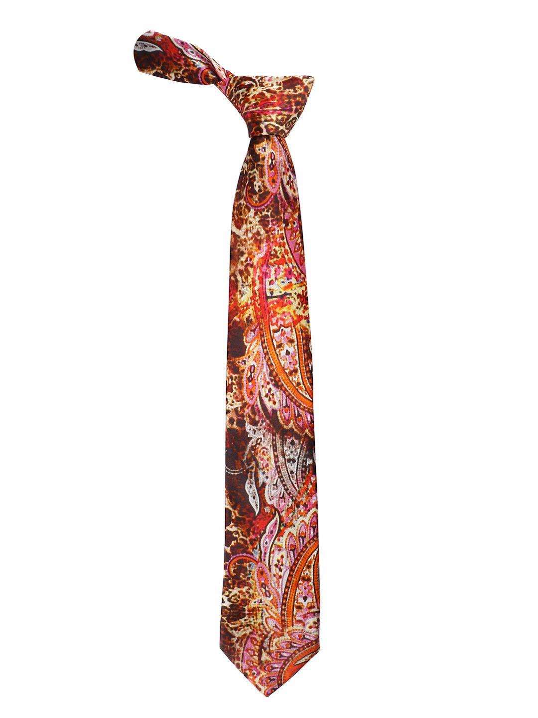 alvaro castagnino men brown & orange printed skinny tie