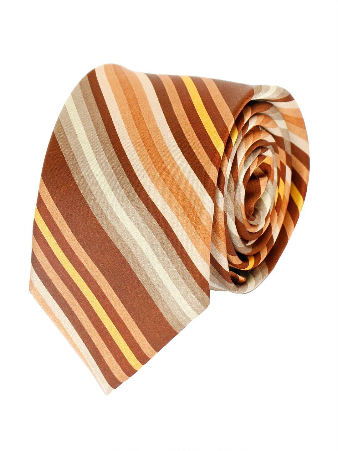 alvaro castagnino men brown & yellow striped silk skinny tie