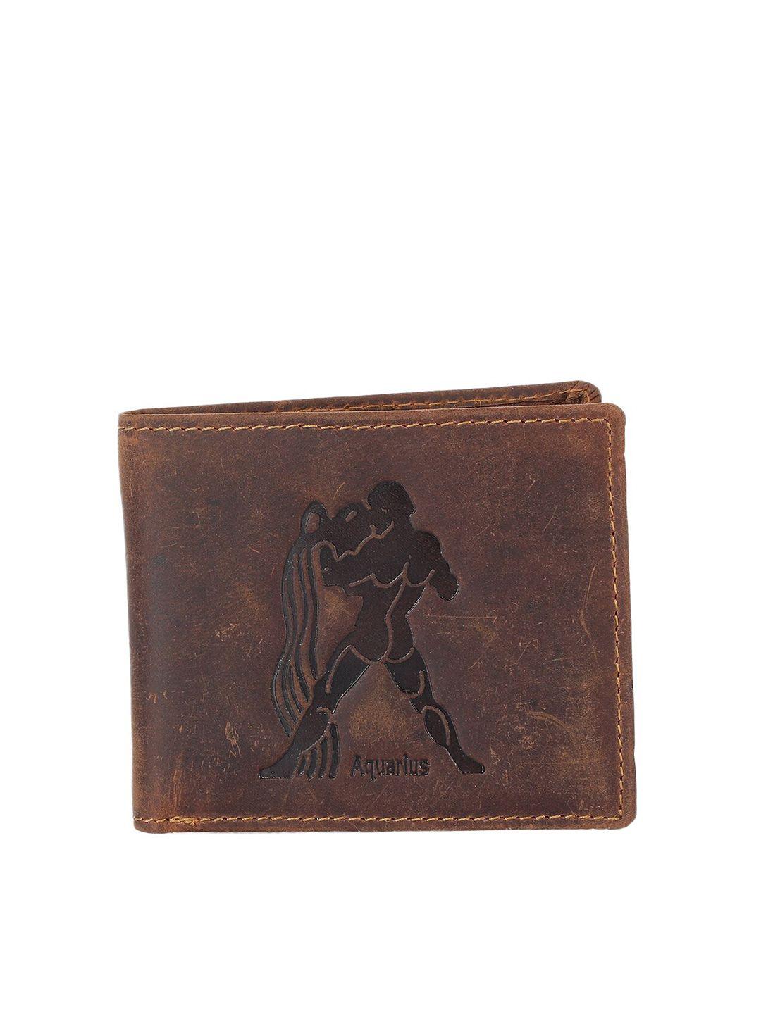 alvaro castagnino men brown textured leather aquarius sign two fold wallet