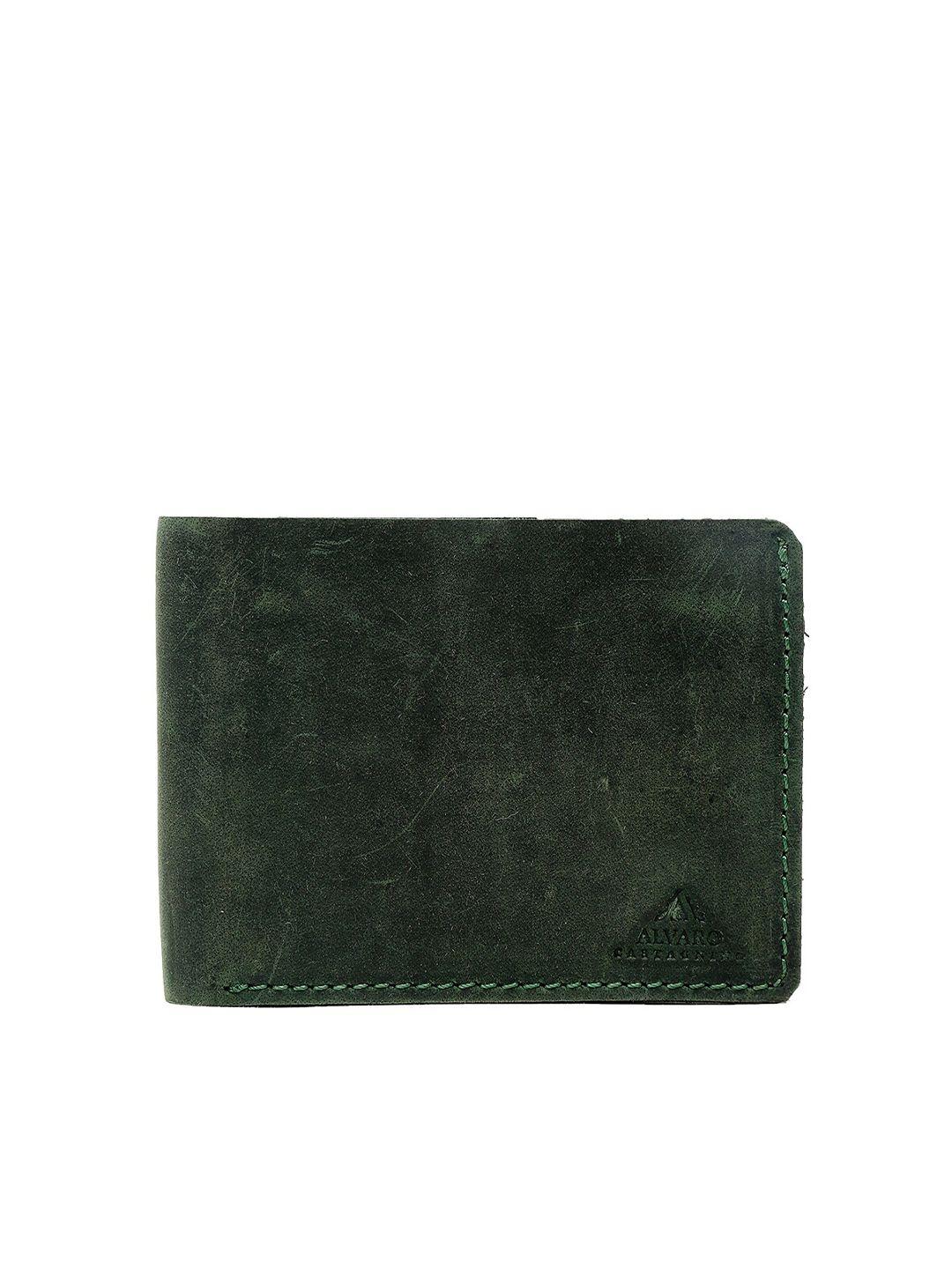 alvaro castagnino men green solid two fold leather wallet