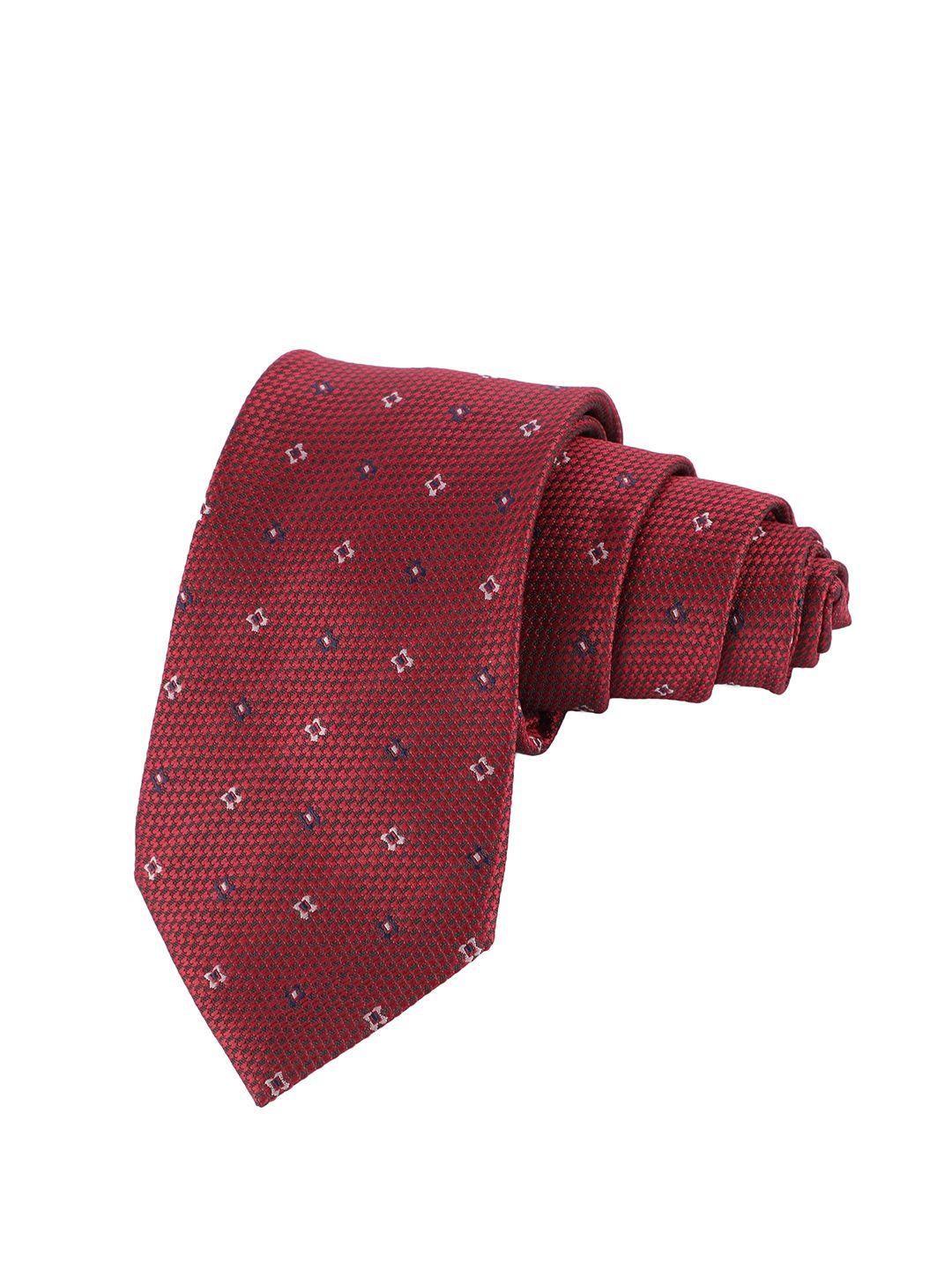 alvaro castagnino men maroon & white woven design broad tie