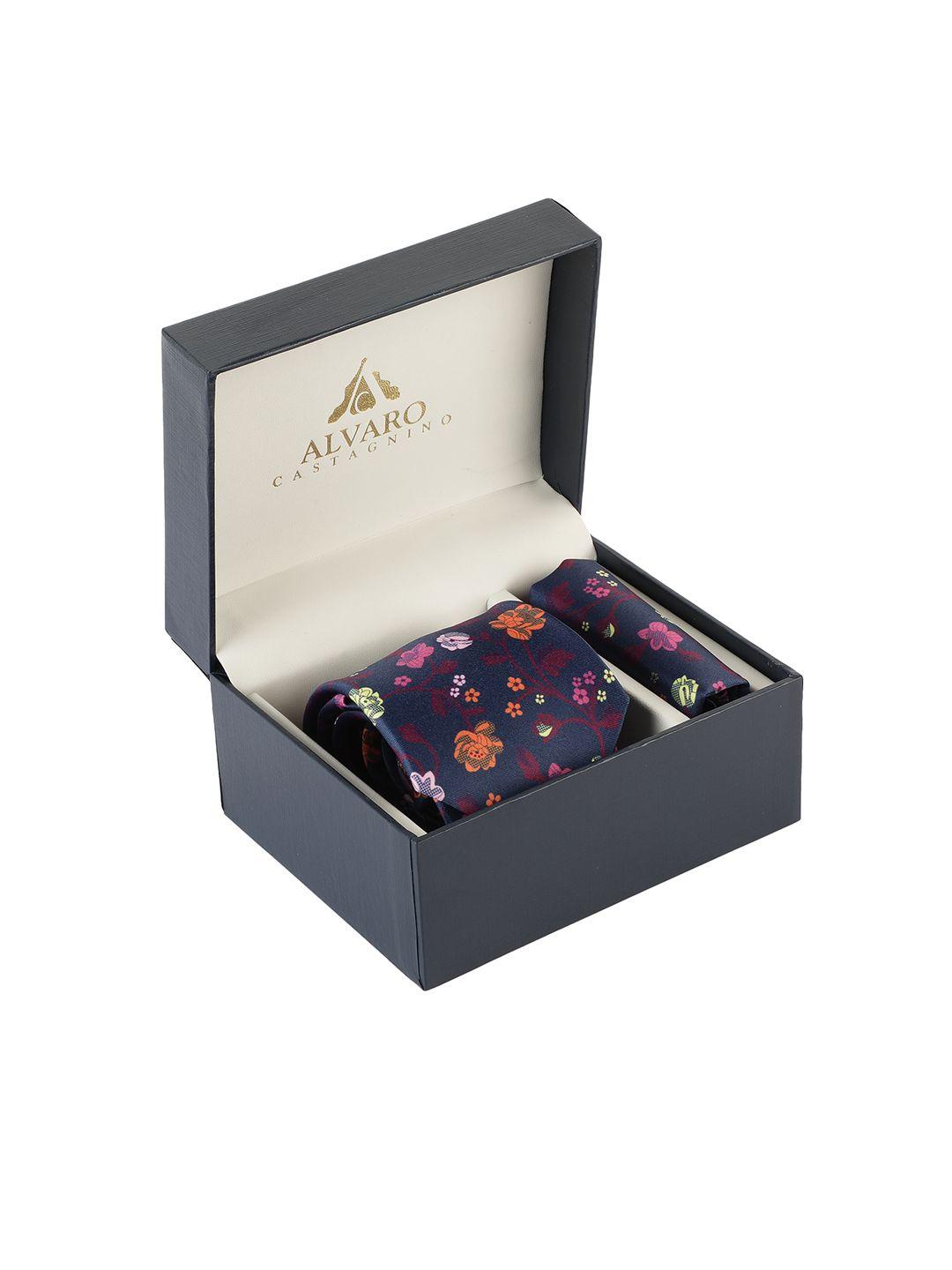 alvaro castagnino men navy blue & pink printed accessory gift set