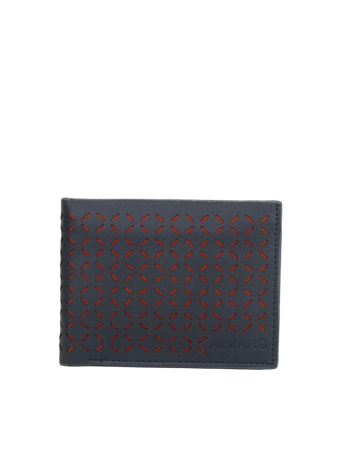 alvaro castagnino men navy genuine leather laser-cut wallet