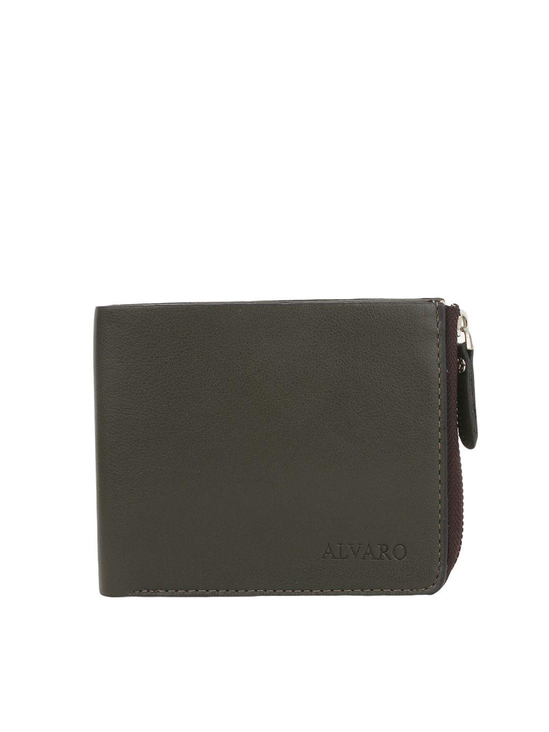 alvaro castagnino men olive green genuine leather zip-around wallet