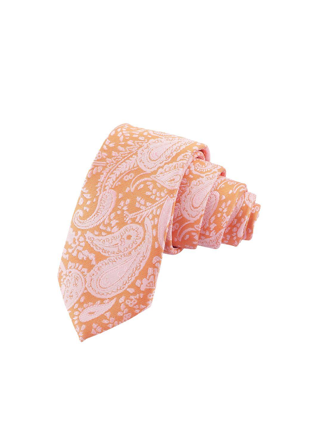 alvaro castagnino men orange & pink woven design skinny tie