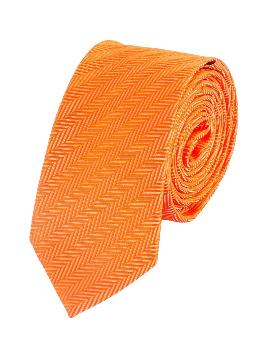 alvaro castagnino men orange woven design skinny tie