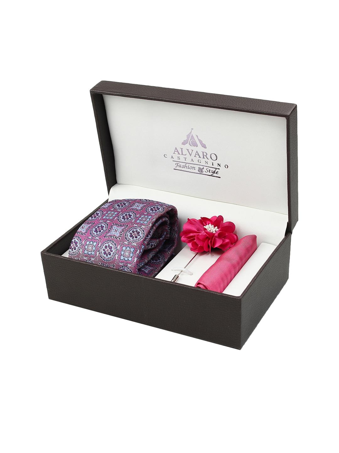 alvaro castagnino men pink & silver-toned accessory gift set