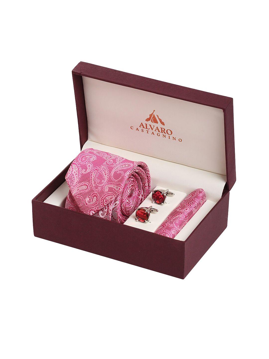 alvaro castagnino men pink & silver-toned accessory gift set