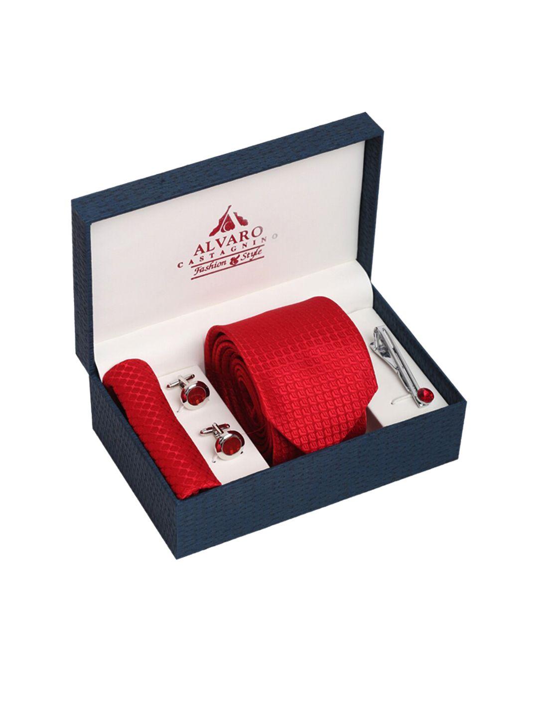 alvaro castagnino men red & silver-toned accessory gift set