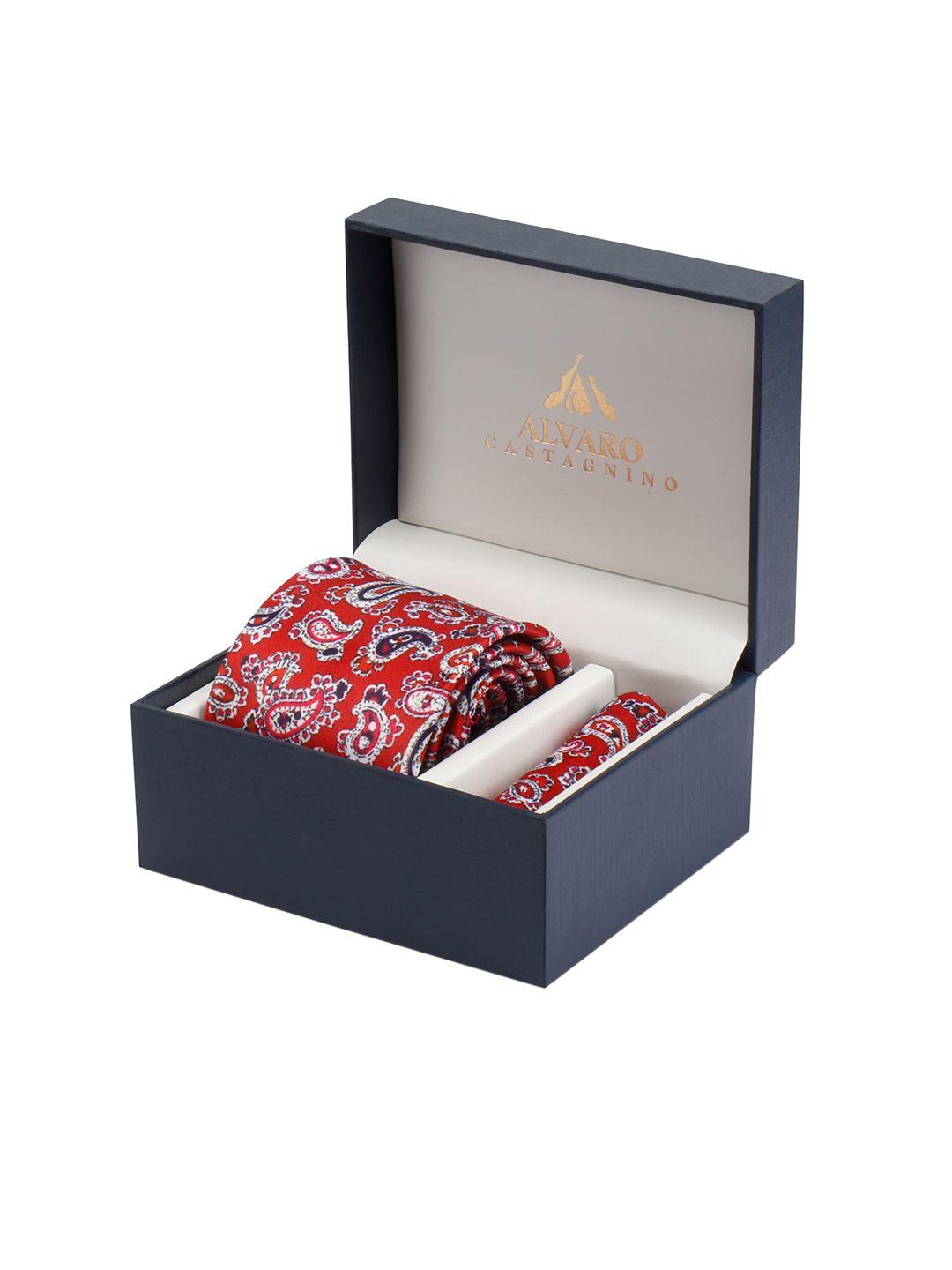 alvaro castagnino men red & white printed microfiber accessory gift set