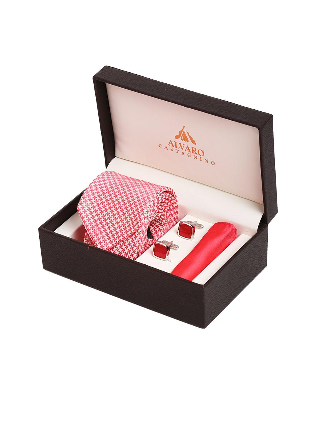 alvaro castagnino men red & white woven-design accessory gift set