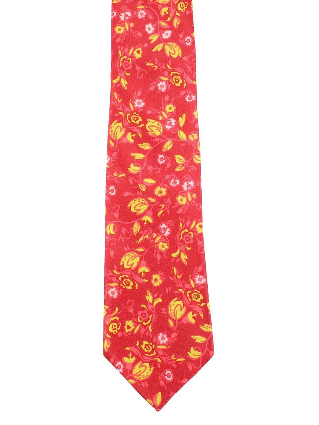alvaro castagnino men red & yellow floral printed skinny tie