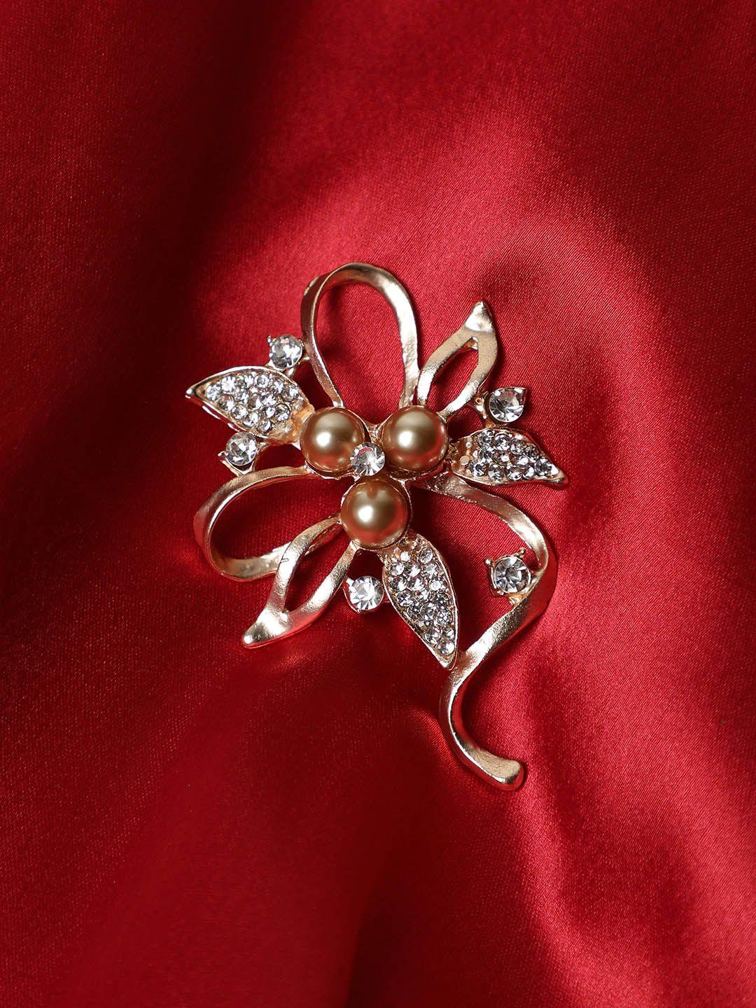 alvaro castagnino men stone & pearl studded floral brooch