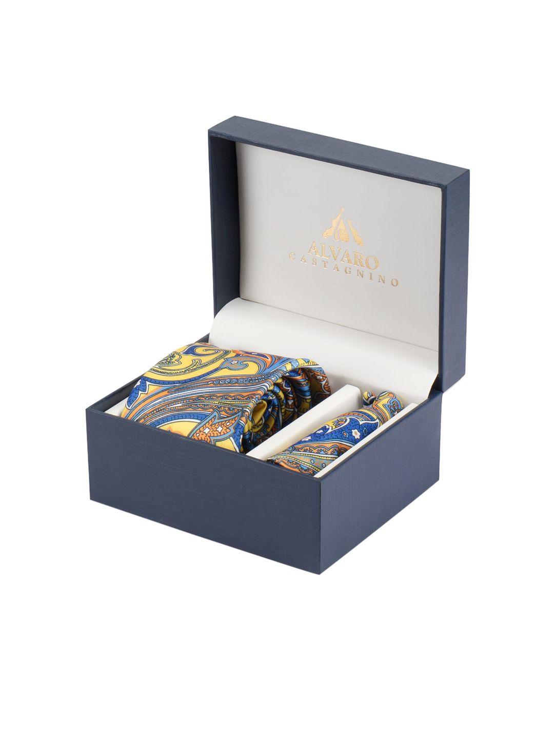 alvaro castagnino men yellow & blue printed accessory gift set