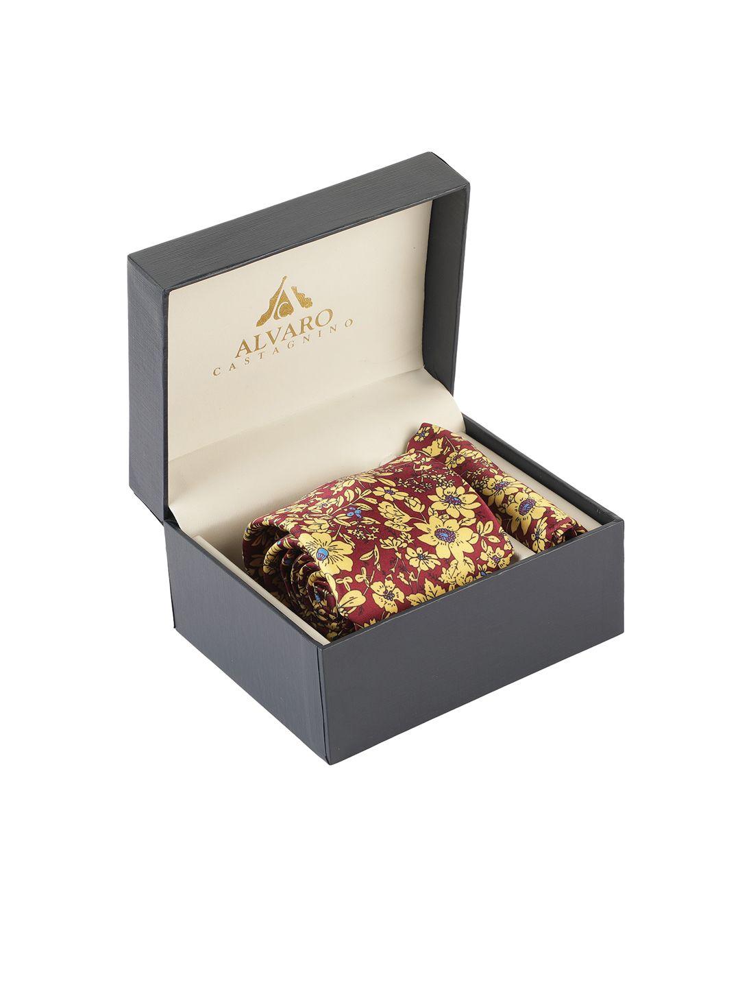 alvaro castagnino men yellow & maroon printed accessory gift set