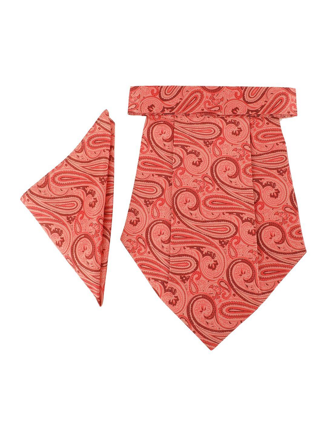 alvaro castagnino orange & maroon paisley printed cravat tie & pocket square