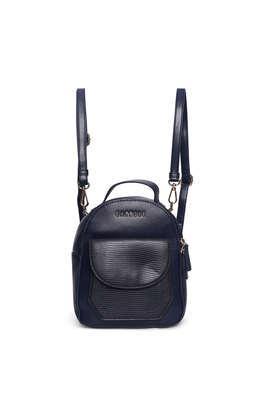 alyona faux leather zipper closure women's casual backpack - navy