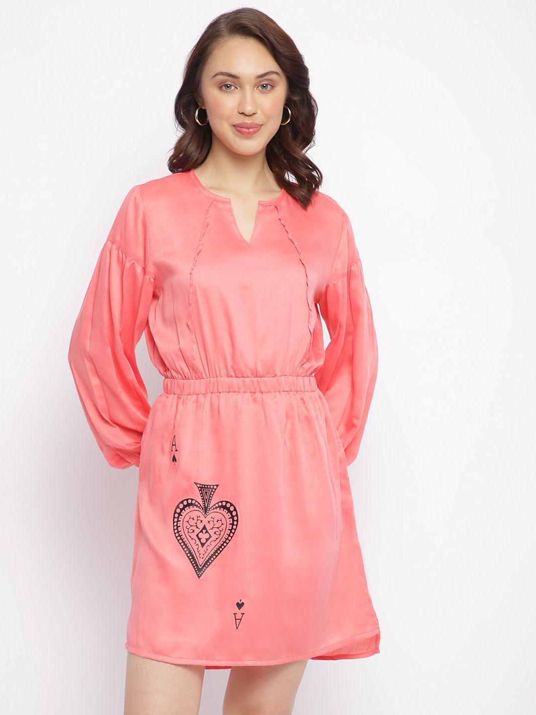 am ma peach-coloured printed blouson dress