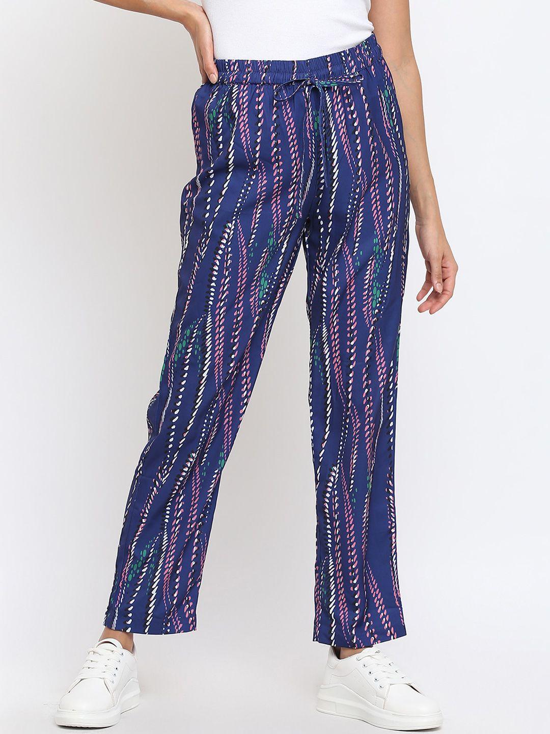 am ma women blue striped pleated trousers