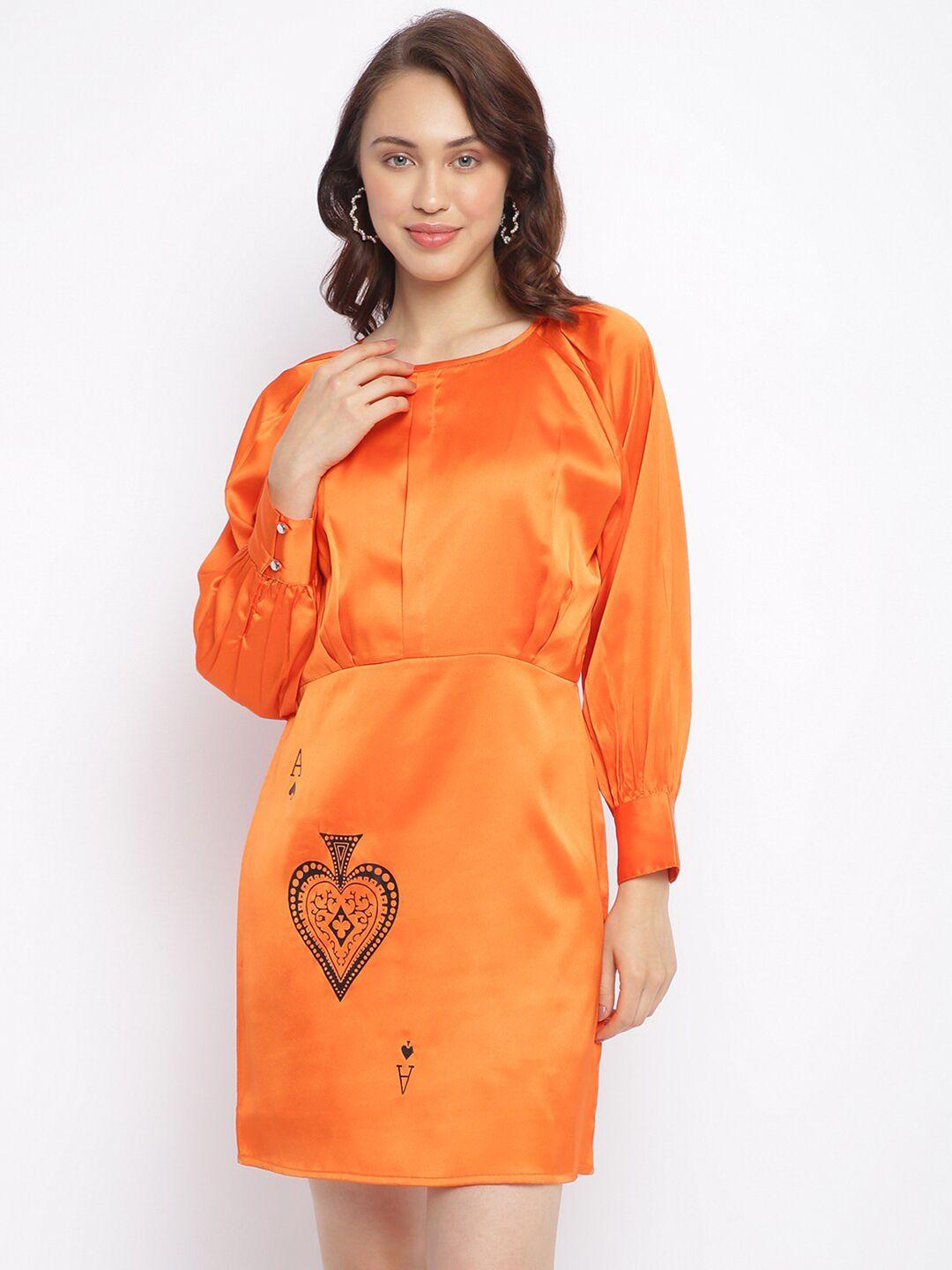 am ma women orange & black printed sheath dress