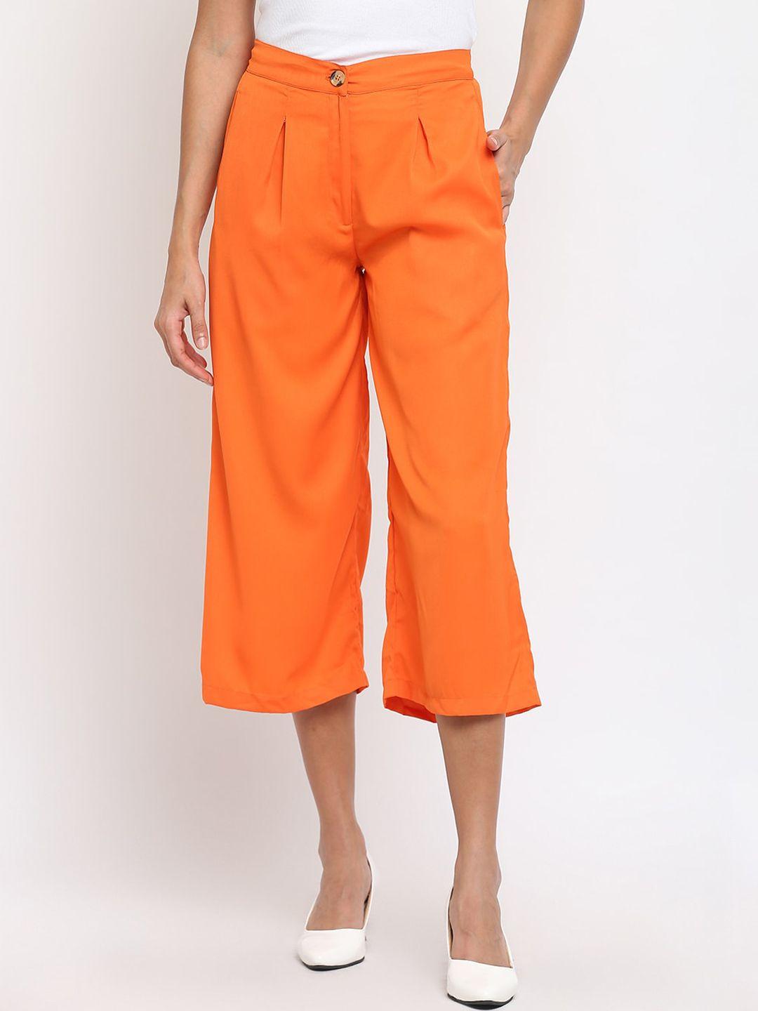 am ma women orange pleated culottes trousers