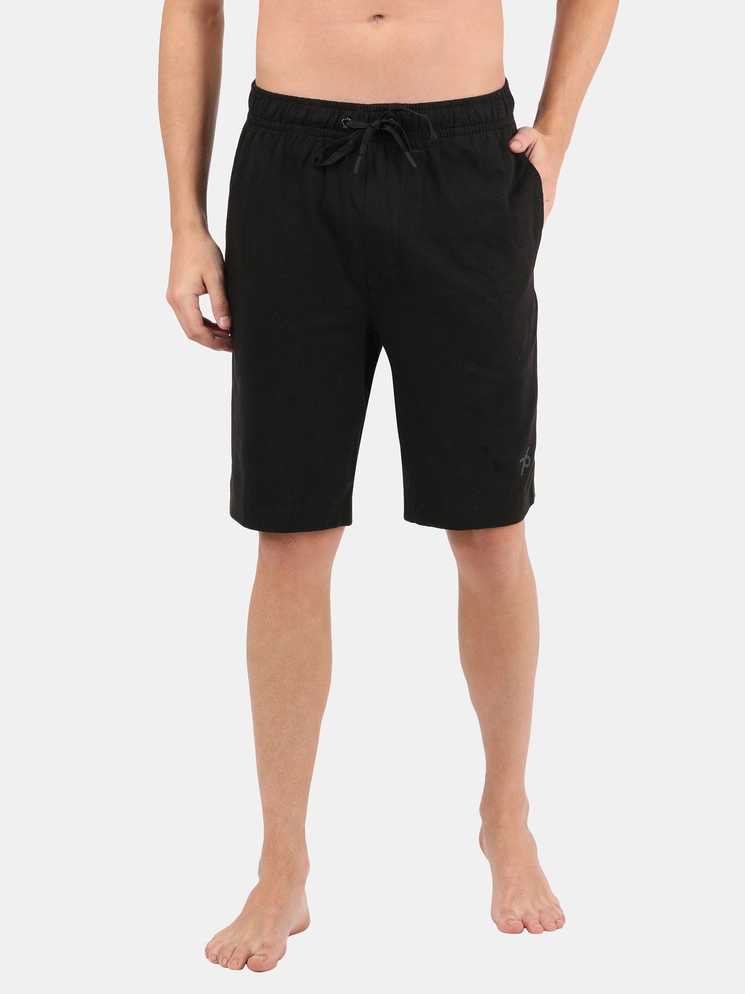 am37 mens super combed cotton rich mesh elastane regular fit solid shorts-black