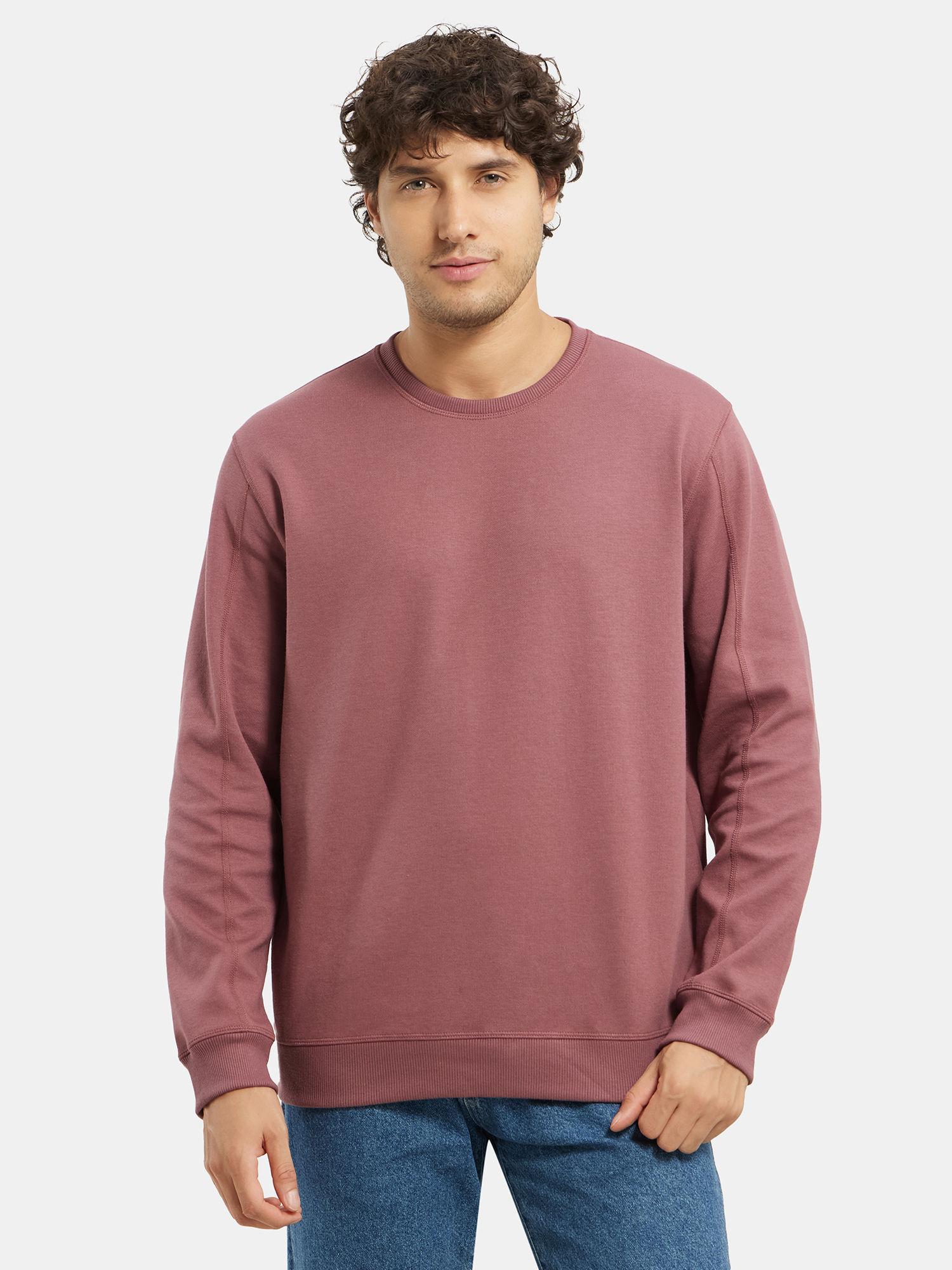 am48 mens cotton rich pique sweatshirt with ribbed cuffs-red