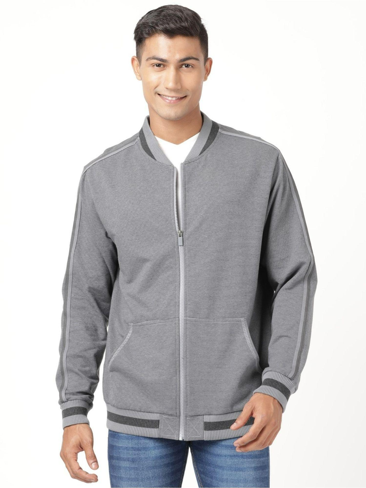 am92 mens cotton rich fleece fabric jacket with stay warm treatment-grey