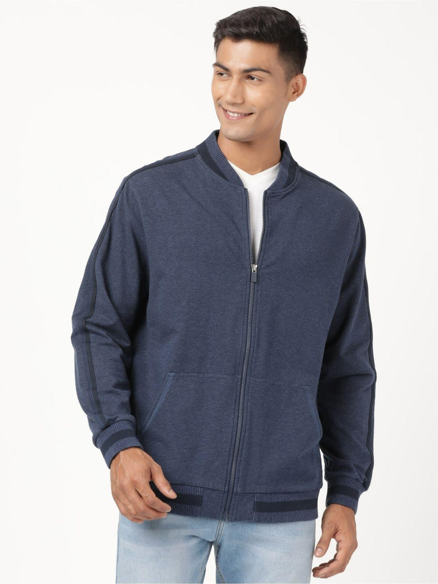 am92 mens cotton rich fleece fabric jacket with stay warm treatment-blue