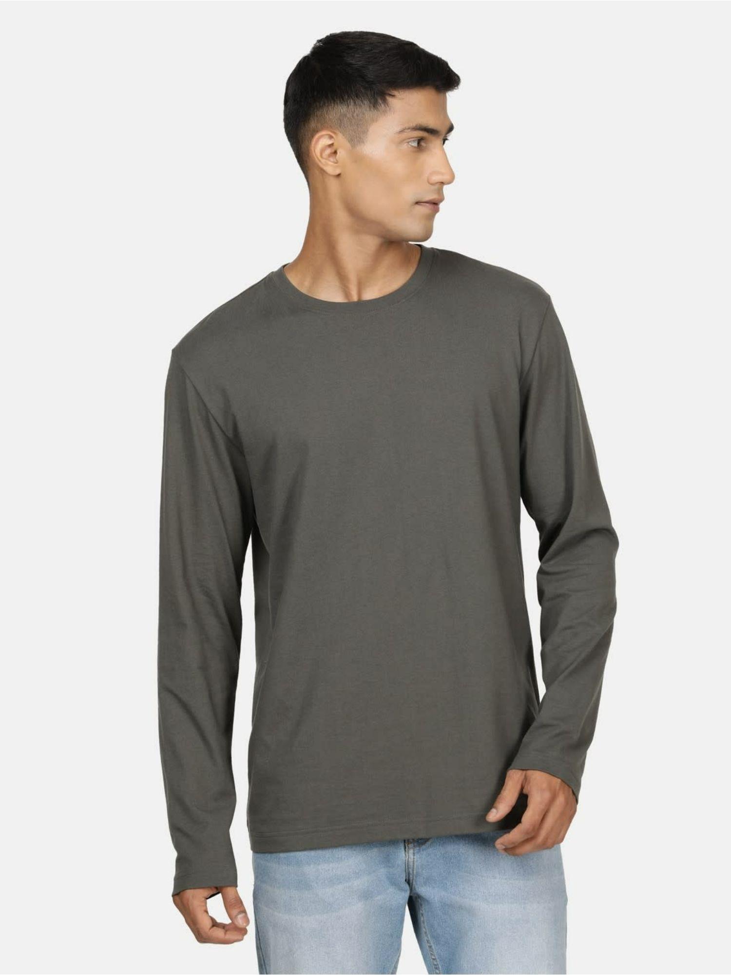 am95 mens super combed cotton rich solid round neck full sleeve t-shirt black olive