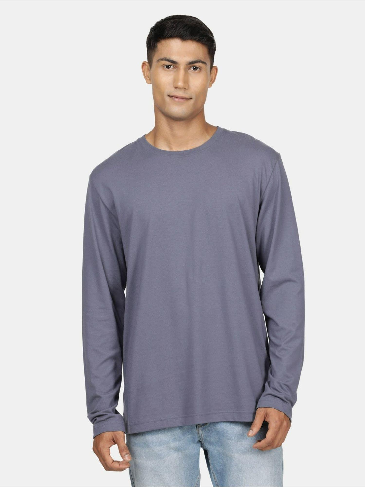 am95 mens super combed cotton rich solid round neck full sleeve t-shirt odyssey grey