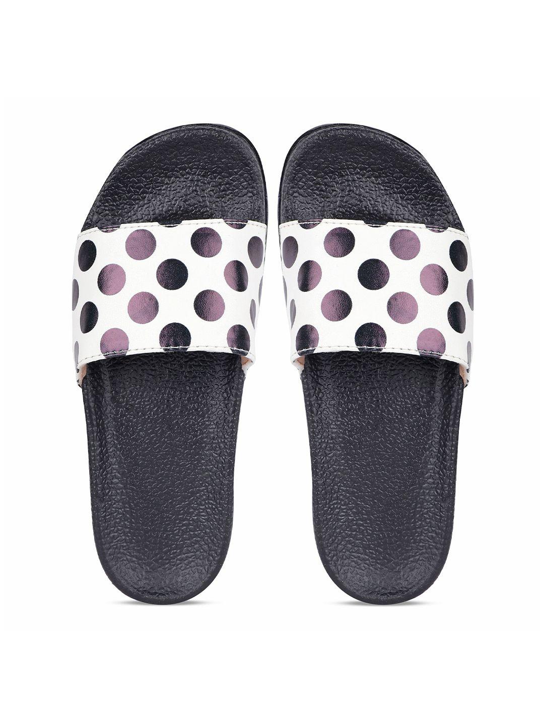 amaclass women black & white polka dots printed slip-on sliders