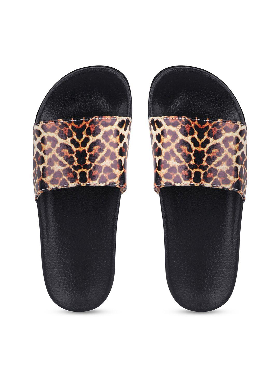 amaclass women brown & black animal printed sliders