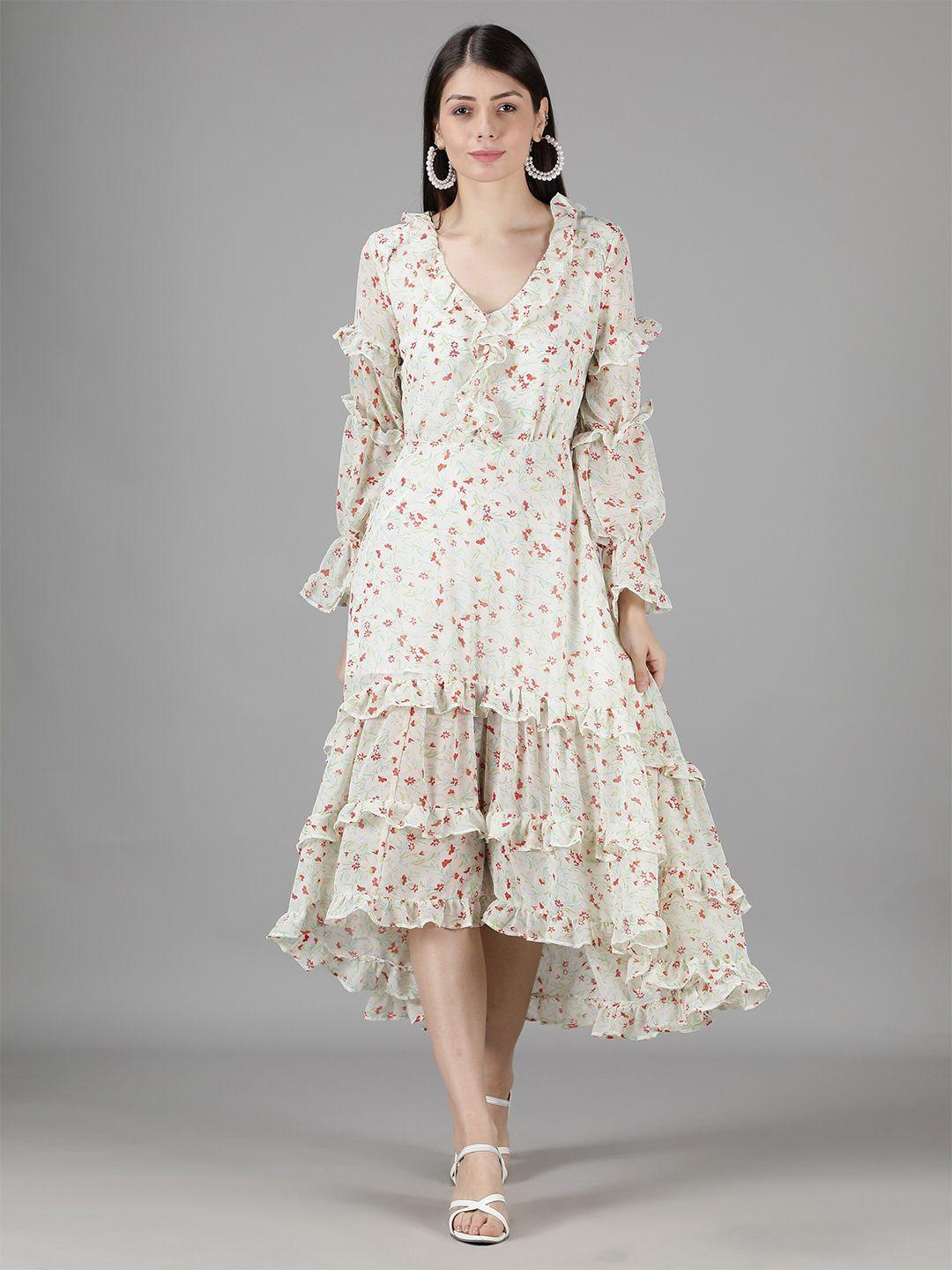 amagyaa cream-coloured & red floral georgette a-line midi dress