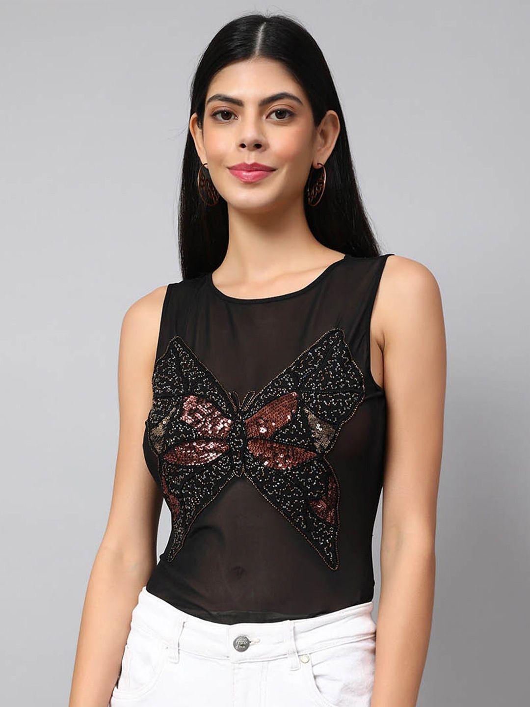 amagyaa embellished sequinned detailed net top